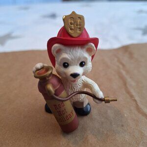 Vintage 90s Hallmark Ornament  1994 RED HOT HOLIDAY Fireman Polar Bear‎